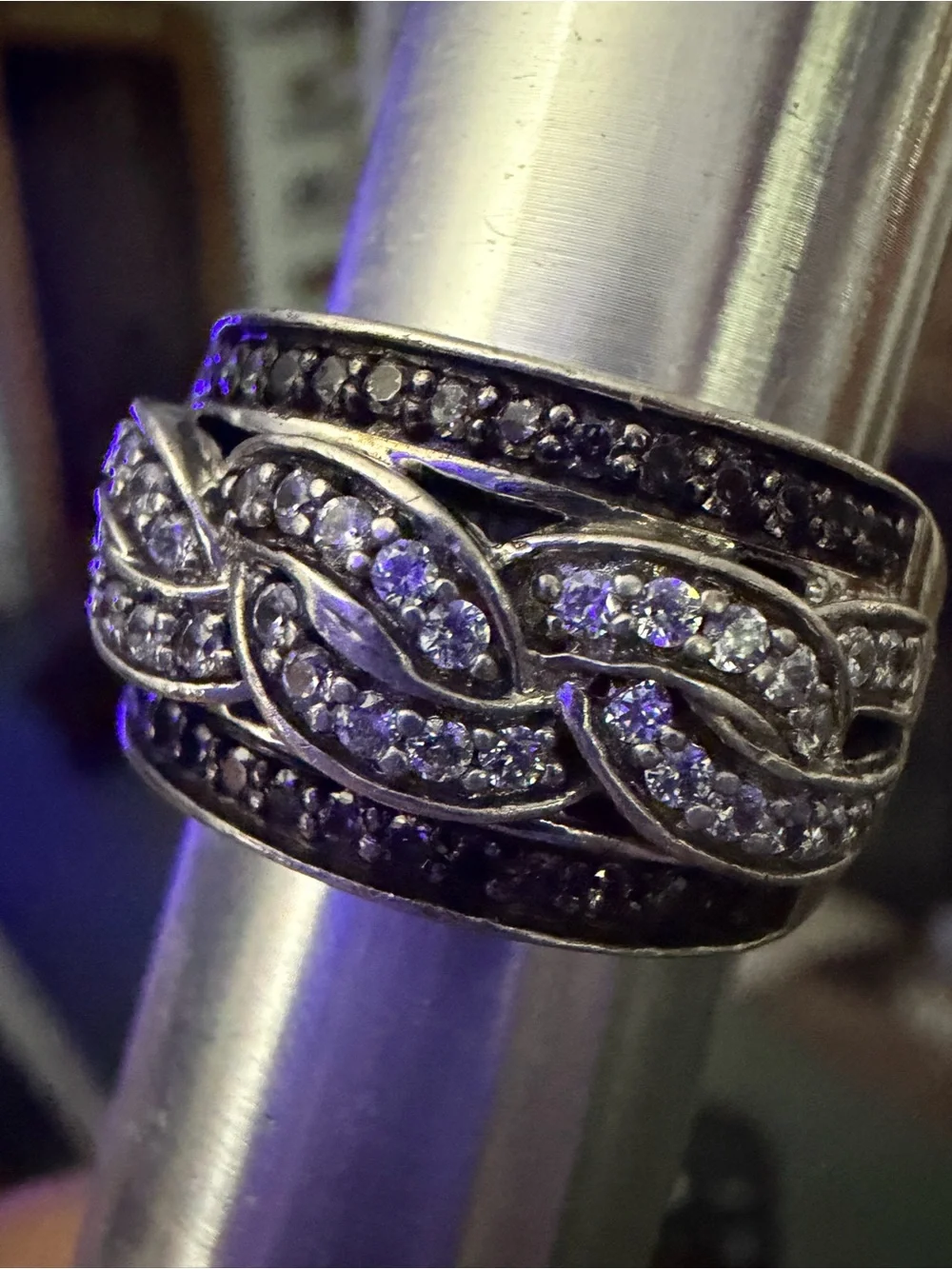 Men’s or Women’s Sterling Ring Black & White Rhinestones